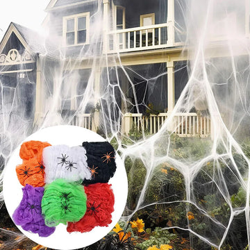 Stretchy Spider Web with Spider – Gothic Halloween Decor for Haunted House & Home Atmosphere