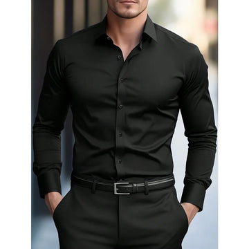 Men's Long Sleeve Shirt – Solid Color, Stretch Fabric & Everyday Comfort