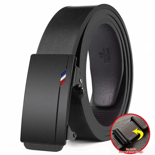 Men's Luxury Leather Belt – Genuine Leather, Automatic Metal Buckle & Timeless Elegance