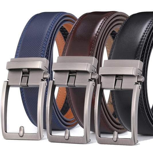 Unisex Luxury Leather Belt – Designer Style with Automatic Buckle in Blue