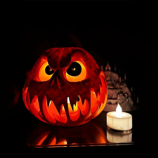 Giant Resin Pumpkin Skull – Creepy Halloween Decoration with Distorted Ghostly Features
