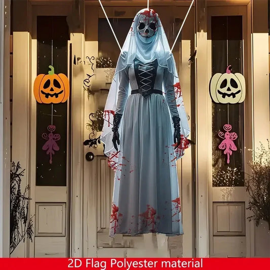Skull Bride Backdrop – 2D Halloween Horror Cloth for Haunted House & Party Decor