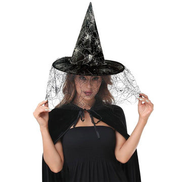 2pcs Halloween Witch & Wizard Hats – Mesh Cosplay Accessories for Women’s Party Costumes
