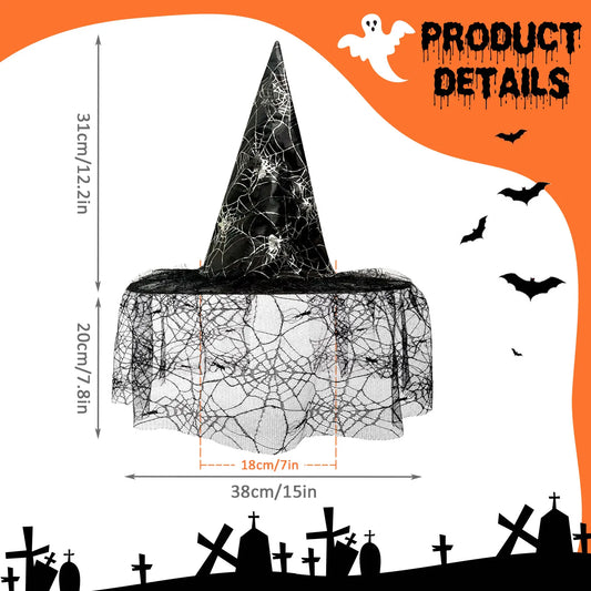 2pcs Halloween Witch & Wizard Hats – Mesh Cosplay Accessories for Women’s Party Costumes