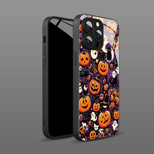 Halloween Pumpkin Glass Phone Case – Festive Pattern Cover for iPhone 7 to 17 Pro Max Series