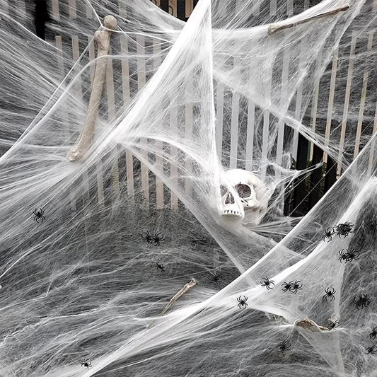 Stretchy Spider Web with Spider – Gothic Halloween Decor for Haunted House & Home Atmosphere