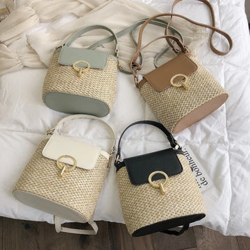 Woven Bucket Bag for Women – Korean-Inspired Summer Handbag & Crossbody