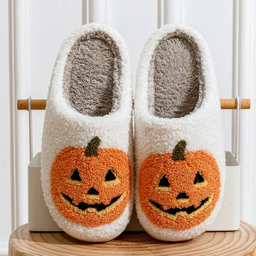 Classic Halloween Pumpkin Slippers – Soft Plush Indoor Flats for Women