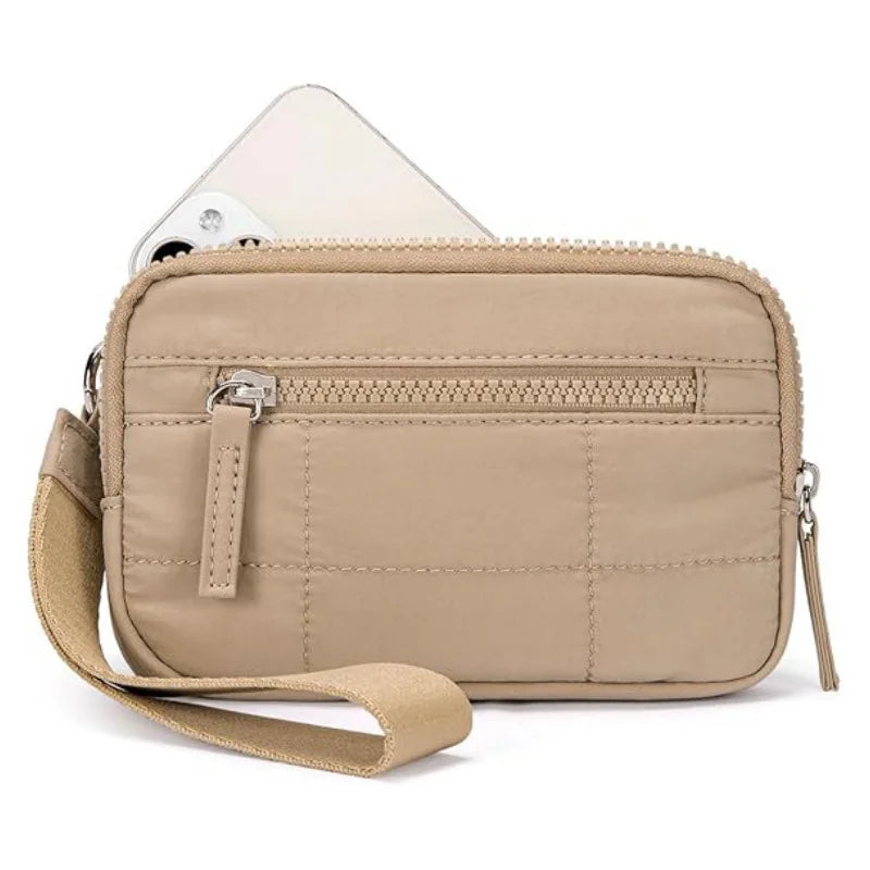 Puffer Quilted Wristlet Wallet for Women – Lightweight Nylon Travel Organizer with 3 Pockets