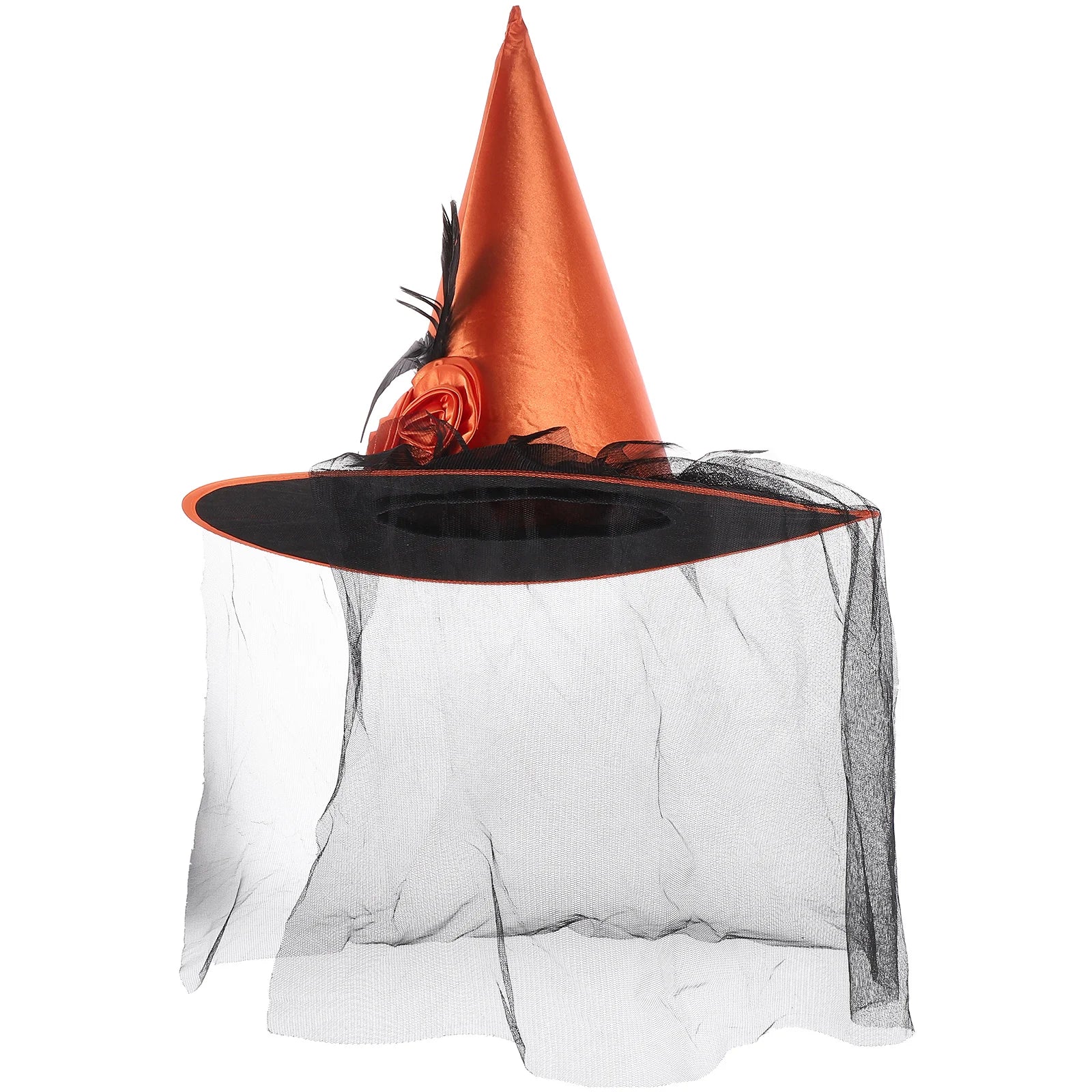 Halloween Witch Hat Party Decoration – Orange Mesh Polyester for Adults
