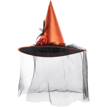 Halloween Witch Hat Party Decoration – Orange Mesh Polyester for Adults