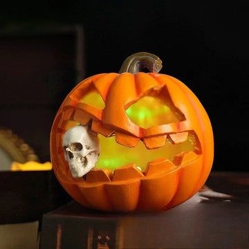 Retro Pumpkin Ghost Skull – Resin Desktop Ornament for Halloween & Ghost Festival Decor