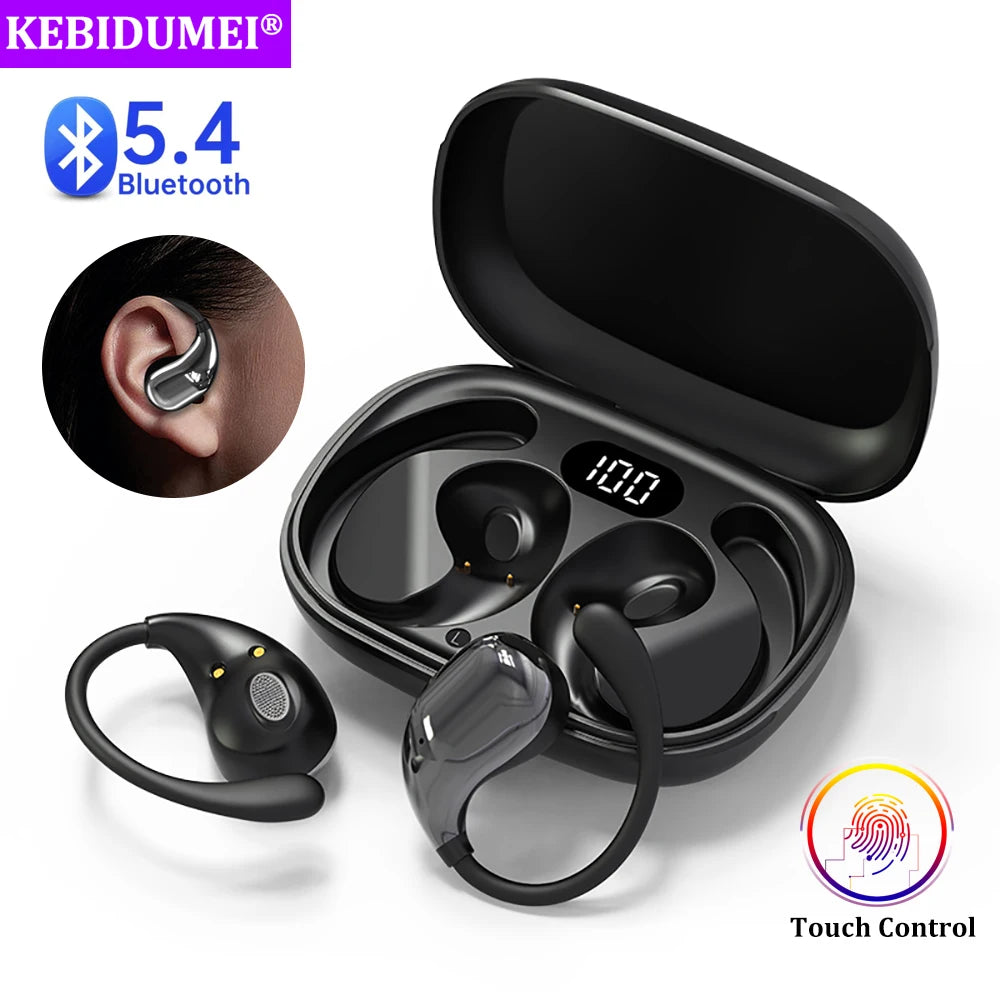 Bluetooth 5.4 Ear Hook Headphones – TWS Wireless Earphones with HiFi Sound, LED Display & Long Battery Life