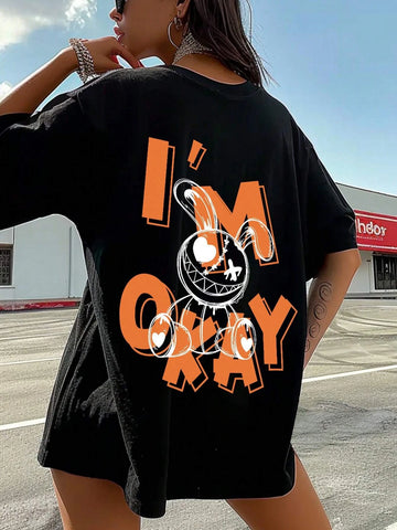 I Am Okey Rabbit T-Shirt – Cute Funny Print Women’s Streetwear