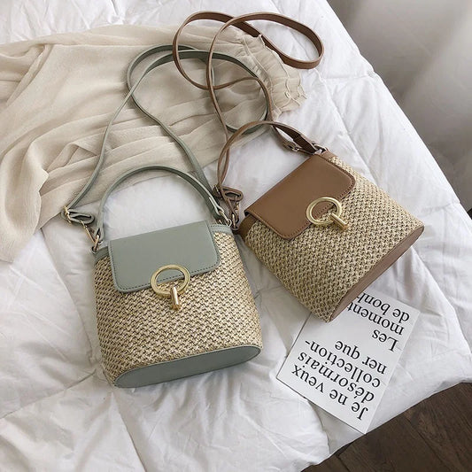 Woven Bucket Bag for Women – Korean-Inspired Summer Handbag & Crossbody