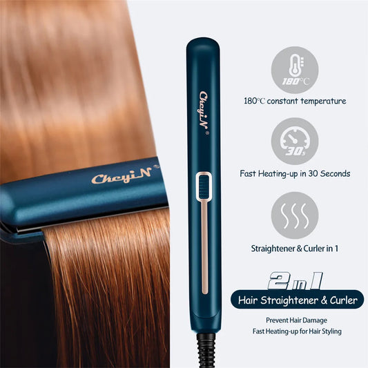 CkeyiN 2-in-1 Mini Hair Straightener & Curler – Portable Styling Tool with Constant Temperature Control