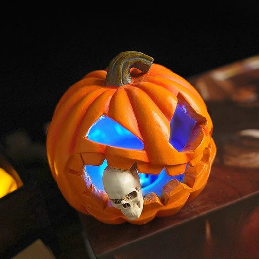 Retro Pumpkin Ghost Skull – Resin Desktop Ornament for Halloween & Ghost Festival Decor