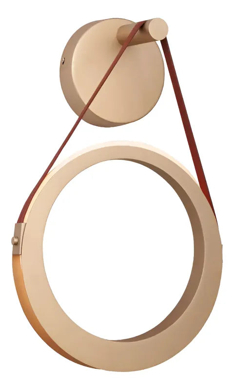 Arandela Ring - Dourada Com Couro Sintético Marrom