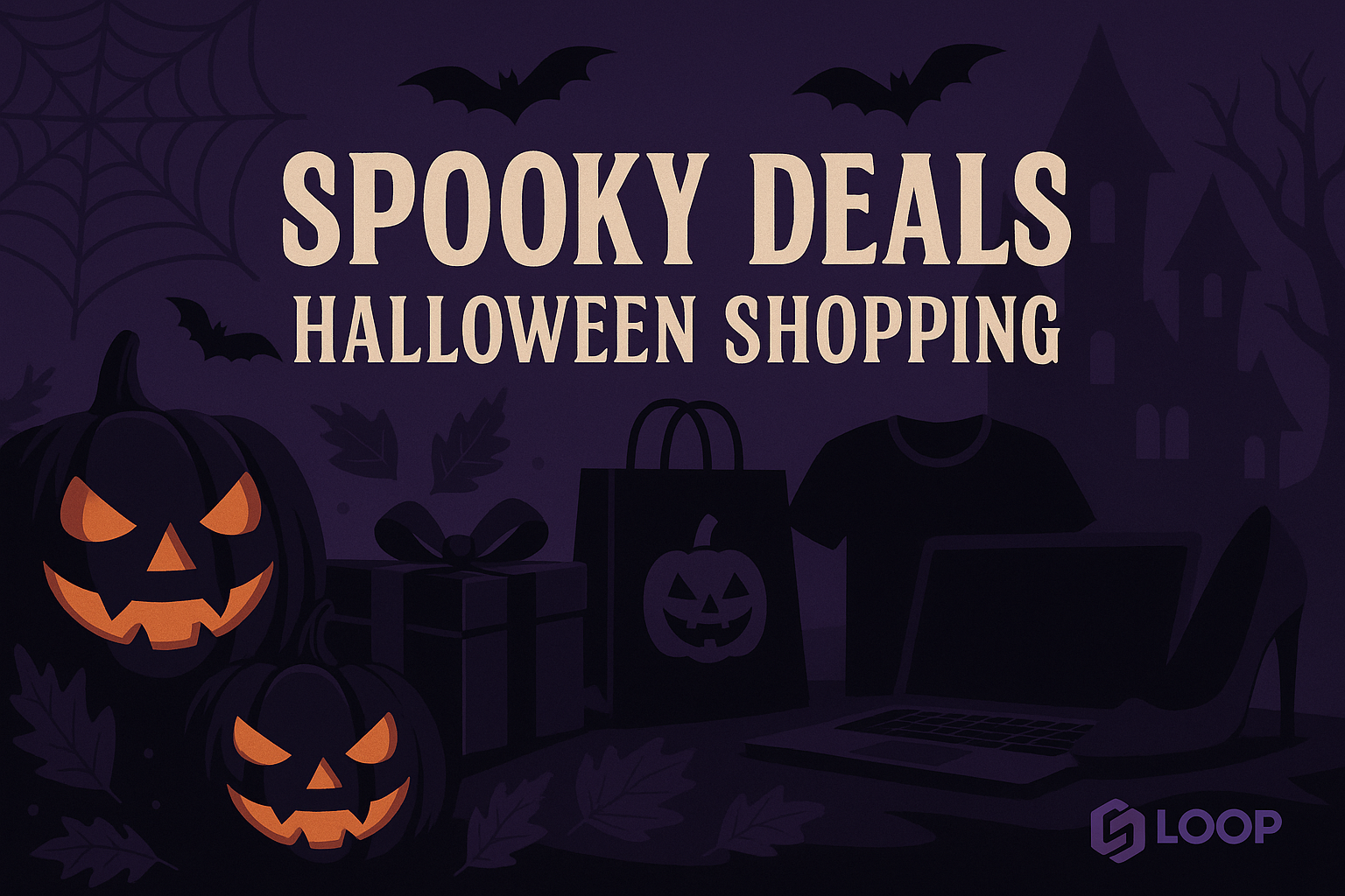 Imagem de Halloween com tema roxo e preto para Loop Commerce