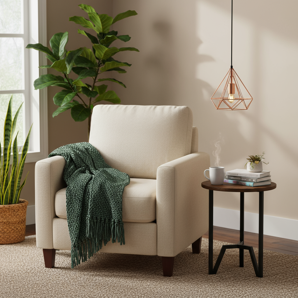 Pendente ao lado de poltrona